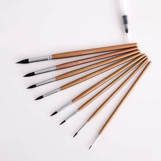 Pocket Artist 8pcs Round Watercolor Paint Brush Set Goat Hair