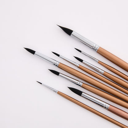 Pocket Artist 8pcs Round Watercolor Paint Brush Set Goat Hair