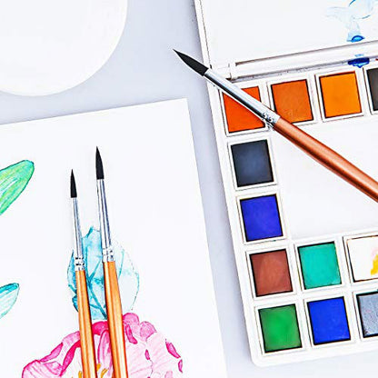 PaintMate 8pcs Round Watercolor Paint Brush Set Goat Hair