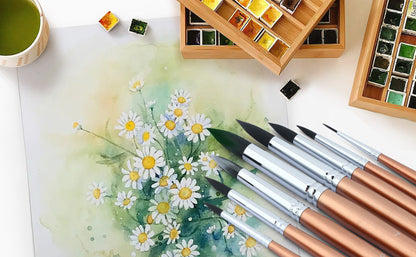 PaintMate 8pcs Round Watercolor Paint Brush Set Goat Hair